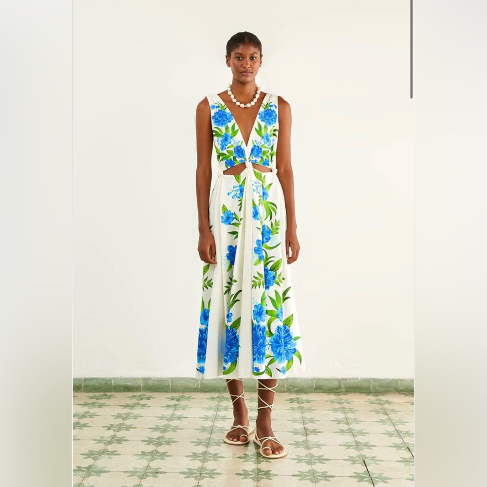 NWOT FARM Rio Off-White Romantic Garden Midi Dress size M